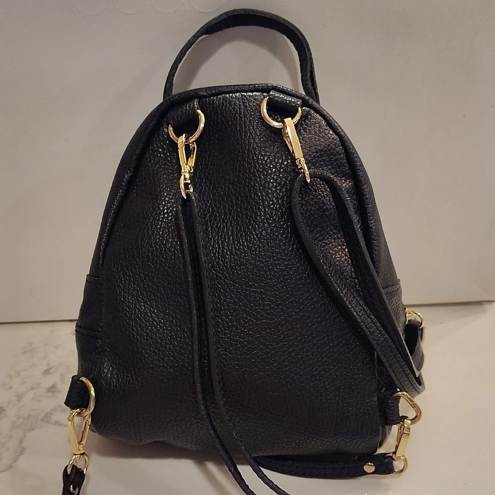 Vera Pelle Convertible Backpack Purse Bag Navy With removable Straps Italy Made